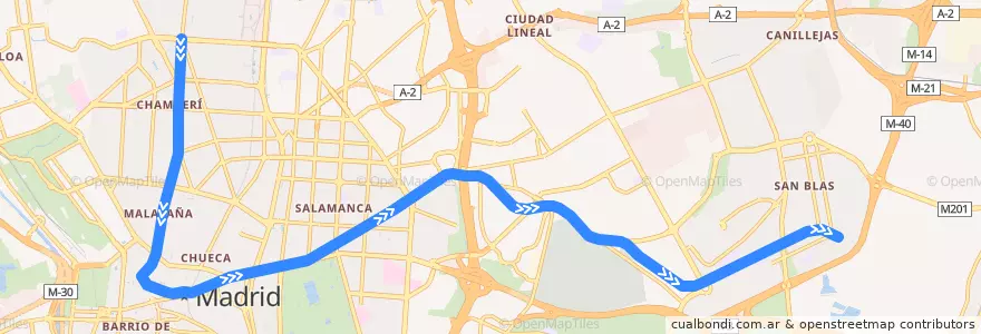 Mapa del recorrido Línea 2: Cuatro Caminos-Las Rosas de la línea  en Madrid.