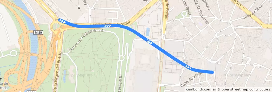 Mapa del recorrido Línea Ramal: Ópera-Príncipe Pío de la línea  en 마드리드.