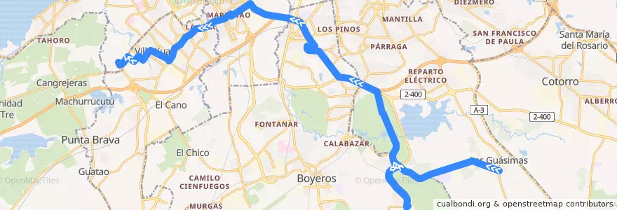 Mapa del recorrido Ruta 113 Guasimas => EXPOCUBA => San Agustín de la línea  en La Habana.