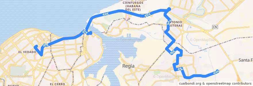 Mapa del recorrido Ruta A95 Guanabacoa => Tunel => Vedado de la línea  en La Havane.
