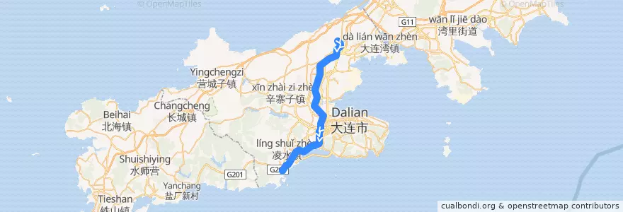 Mapa del recorrido 大连地铁1号线 de la línea  en Dalian City.