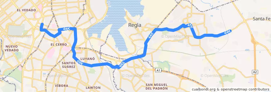 Mapa del recorrido Ruta A50 Guanabacoa => Plaza de la línea  en La Habana.