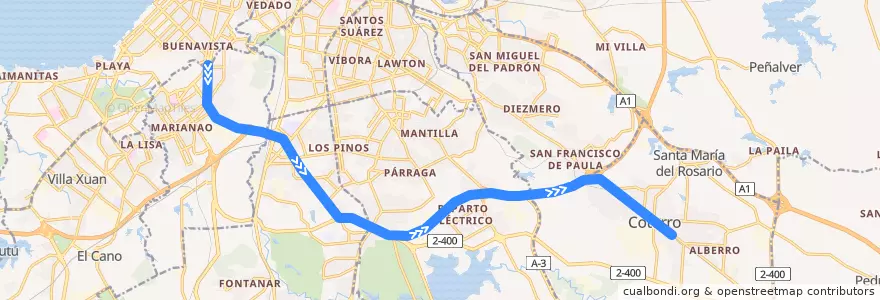 Mapa del recorrido Ruta A10 Ceguera => Cotorro de la línea  en L'Avana.