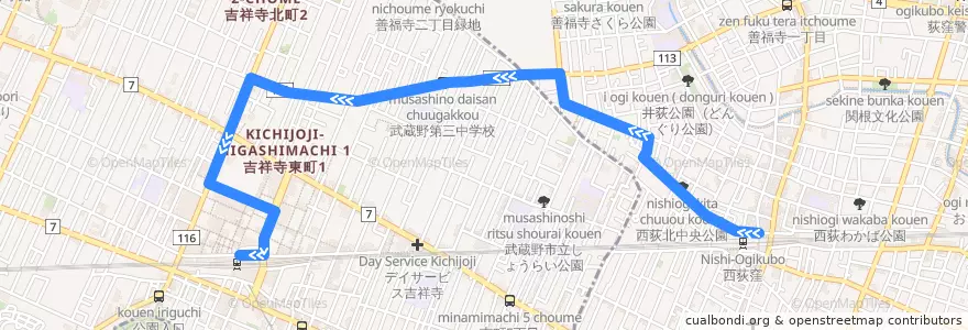 Mapa del recorrido 西10 de la línea  en 東京都.