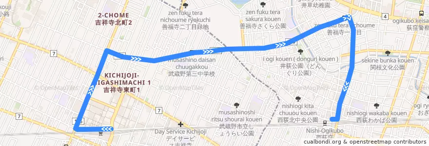 Mapa del recorrido 西10 de la línea  en Tokio.