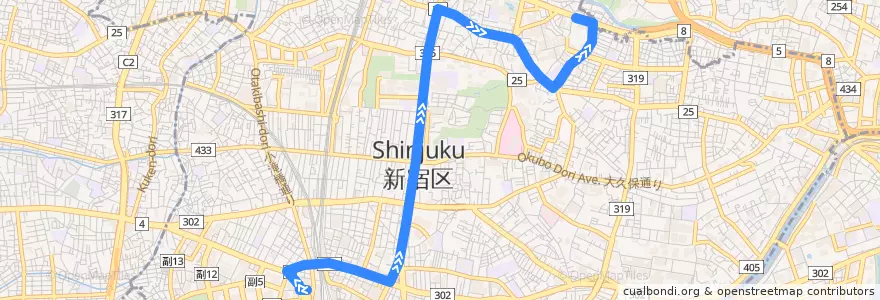 Mapa del recorrido 早77 新宿駅西口 => 歌舞伎町 => 東新宿駅 => 早稲田 de la línea  en 신주쿠.