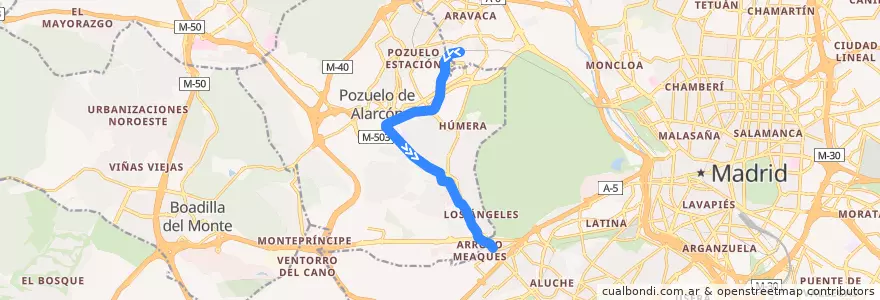 Mapa del recorrido Línea ML-2: Estación de Aravaca-Colonia Jardín de la línea  en Pozuelo de Alarcón.