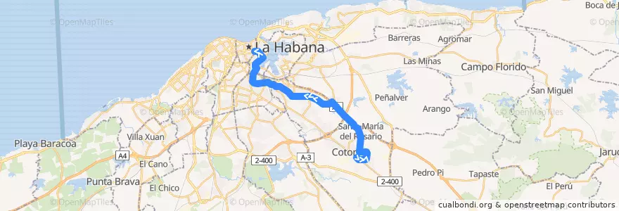 Mapa del recorrido Ruta A5 Cotorro - Czda San Miguel - P. Fraternidad de la línea  en Havana.