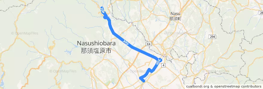 Mapa del recorrido 関東自動車バス 板室温泉⇒那須塩原駅 de la línea  en 那須塩原市.