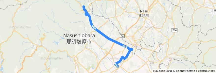 Mapa del recorrido 関東自動車バス 那須塩原駅⇒板室温泉 de la línea  en 那須塩原市.