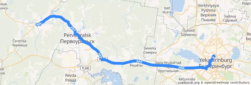 Mapa del recorrido Автобус 507. Битимка – Екатеринбург de la línea  en Свердловская область.
