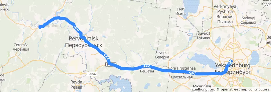 Mapa del recorrido Автобус 507. Екатеринбург – Битимка de la línea  en Sverdlovsk Oblast.