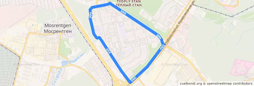 Mapa del recorrido 540: Метро «Тёплый стан» - улица Генерала Тюленева (кольцевой) de la línea  en Москва.
