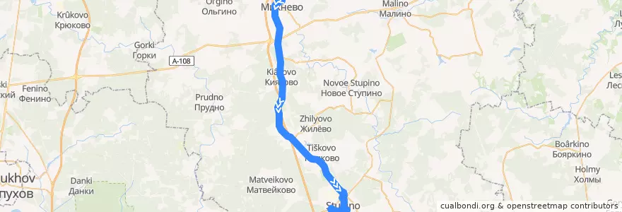 Mapa del recorrido Автобус №24: Михнево - Ступино de la línea  en городской округ Ступино.