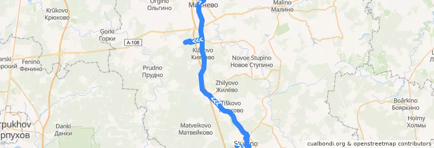 Mapa del recorrido Автобус №24: Ступино - Михнево (через Торбеево) de la línea  en городской округ Ступино.