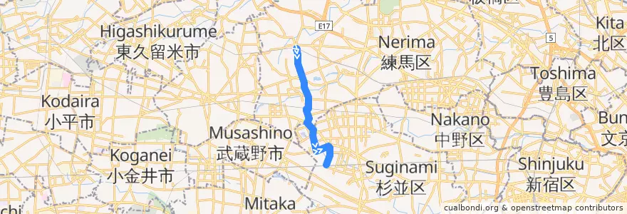 Mapa del recorrido 西03 de la línea  en 도쿄도.