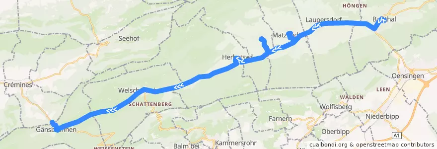 Mapa del recorrido Bus 129: Balsthal, Bahnhof => Gänsbrunnen, Bahnhof de la línea  en Bezirk Thal.