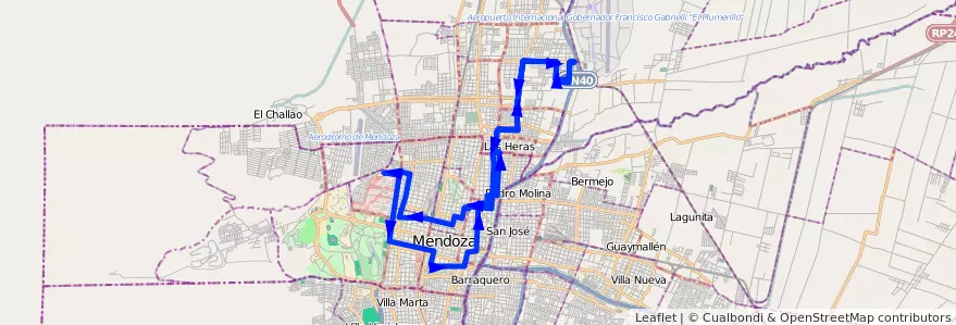Mapa del recorrido 62 - Mathus Hoyos - Boulogne Sur Mer de la línea G06 en Mendoza.