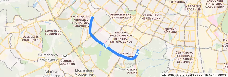 Mapa del recorrido Автобус 361: улица Островитянова - Метро "Юго-Западная" de la línea  en Юго-Западный административный округ.