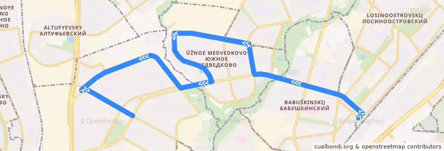 Mapa del recorrido Автобус 309: Станция Лосиноостровская => Метро «Отрадное» de la línea  en Северо-Восточный административный округ.