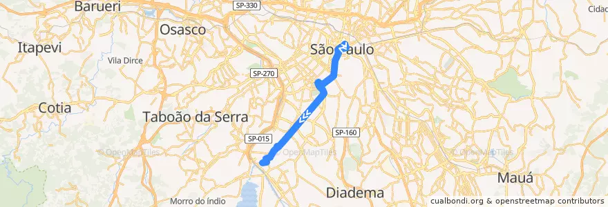 Mapa del recorrido 5300-10 Terminal Santo Amaro de la línea  en São Paulo.