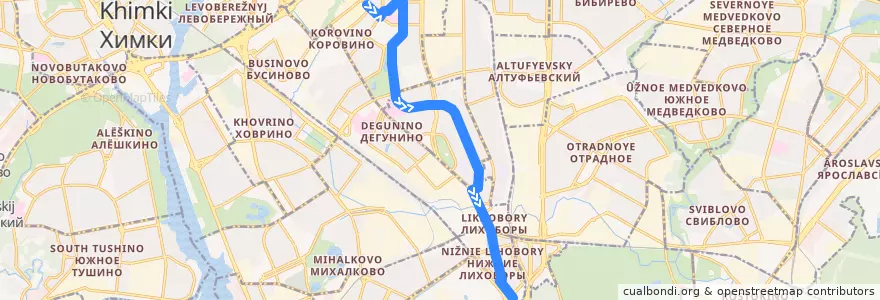 Mapa del recorrido Автобус 206к: Лобненская улица - Метро "Петровско-Разумовская de la línea  en Северный административный округ.