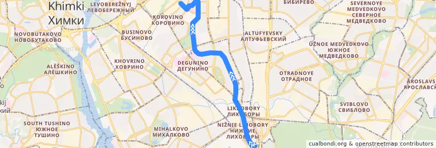 Mapa del recorrido Автобус 206к: Метро "Петровско-Разумовская" - Лобненская улица de la línea  en Северный административный округ.