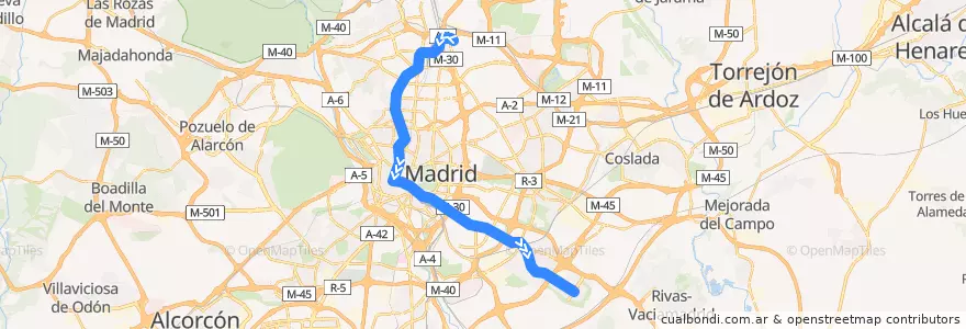 Mapa del recorrido Línea 1: Pinar de Chamartín-Valdecarros de la línea  en Madrid.