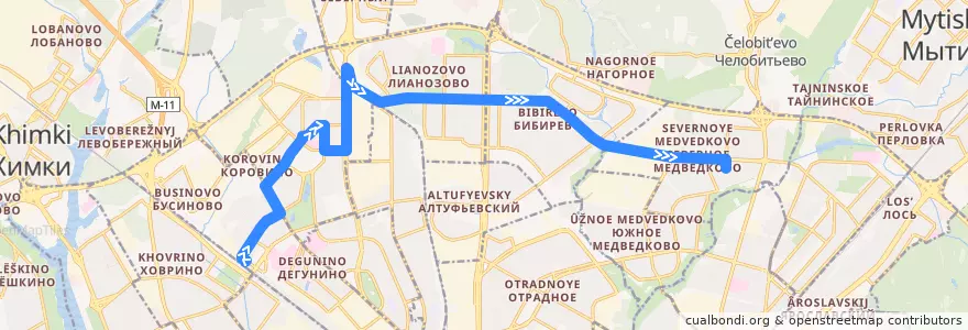 Mapa del recorrido Автобус 352: Станция Ховрино => Метро «Медведково» de la línea  en Москва.