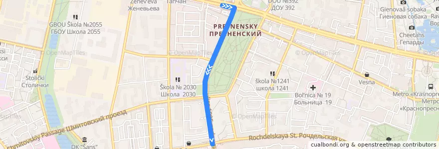 Mapa del recorrido Автобус №423: Метро Улица 1905 года - Центр Международной Торговли de la línea  en Пресненский район.