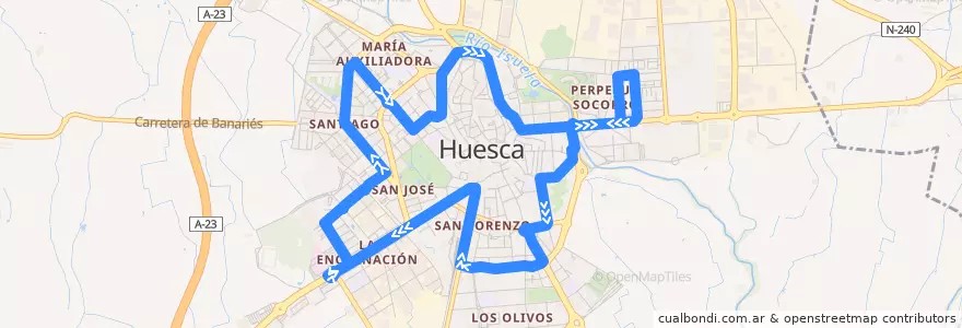 Mapa del recorrido Circular 1 de la línea  en Huesca.