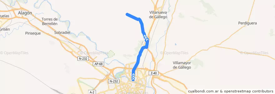 Mapa del recorrido Bus 101: Zaragoza => Urb. El Zorongo de la línea  en سرقسطة.