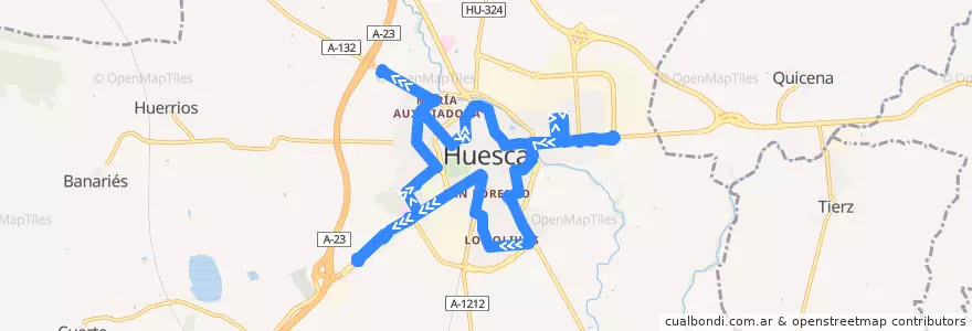 Mapa del recorrido Circular 3: Hospital San Jorge => Centros Comerciales de la línea  en Huesca.