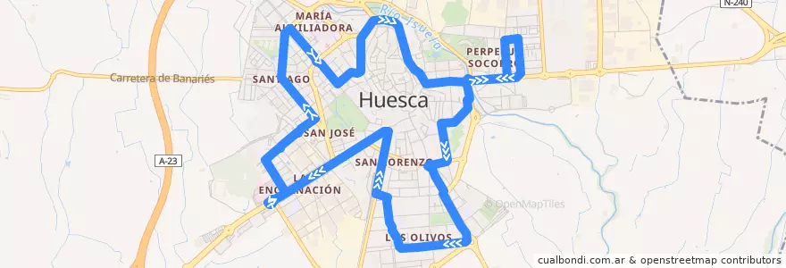 Mapa del recorrido Circular 3 de la línea  en Huesca.