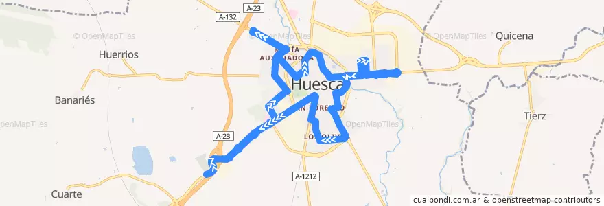 Mapa del recorrido Circular 3: Hospital San Jorge => Cementerio de la línea  en Huesca.