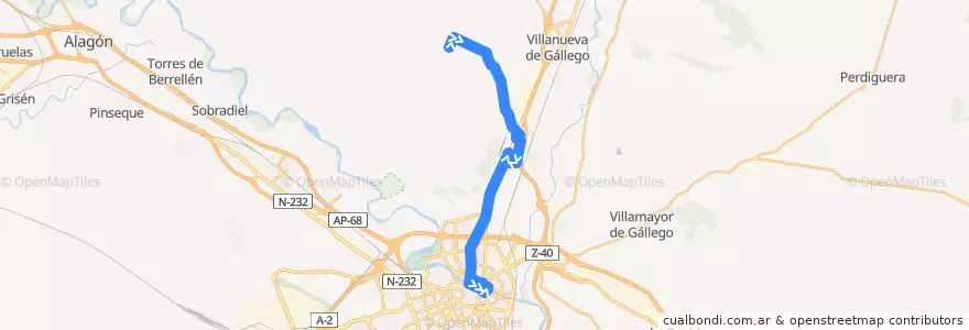 Mapa del recorrido Bus 101: Urb. El Zorongo => Zaragoza de la línea  en سرقسطة.