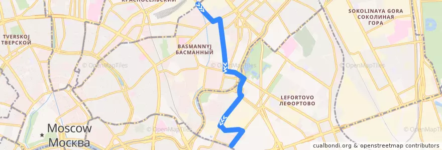 Mapa del recorrido Автобус 425: Ольховская улица - платформа Серп и Молот de la línea  en Moskou.