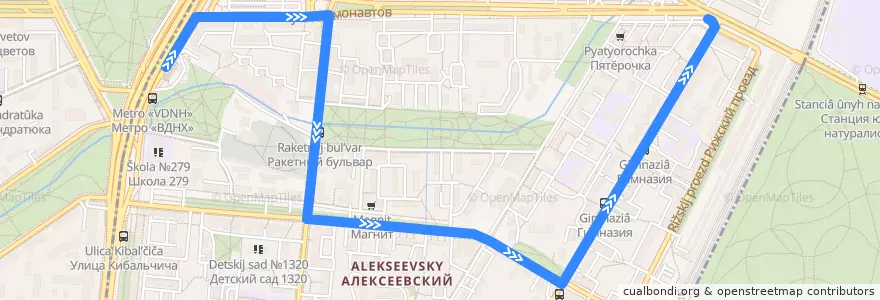 Mapa del recorrido Автобус 378: Метро «ВДНХ» => Улица Павла Корчагина de la línea  en Северо-Восточный административный округ.