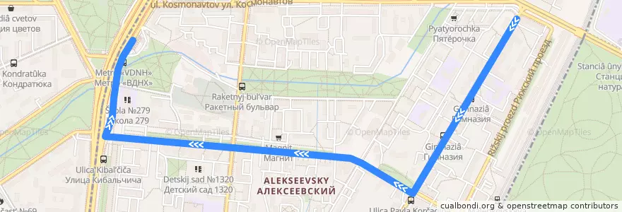 Mapa del recorrido Автобус 378: Улица Павла Корчагина => Метро «ВДНХ» de la línea  en Nordöstlicher Verwaltungsbezirk.