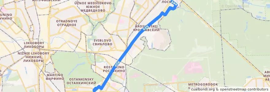Mapa del recorrido Автобус 544: Улица Ротерта => ВДНХ (южная) de la línea  en Nordöstlicher Verwaltungsbezirk.