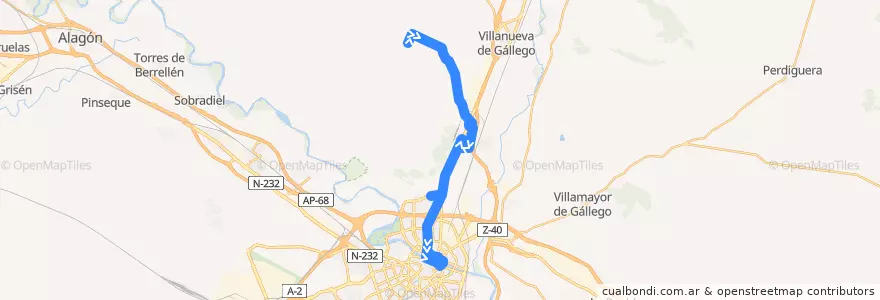 Mapa del recorrido Bus 101: Urb. El Zorongo => Zaragoza (con parada en Ambulatorio Parque Goya) de la línea  en 萨拉戈萨.