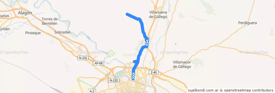 Mapa del recorrido Bus 101: Zaragoza => Urb. El Zorongo (con parada en Ambulatorio Parque Goya) de la línea  en ساراگوسا.