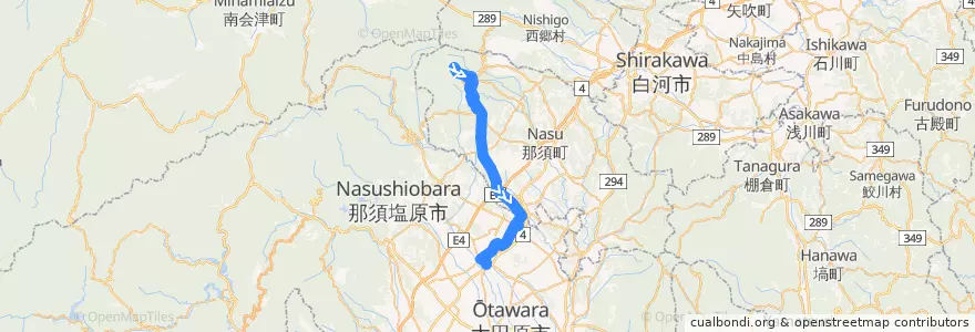 Mapa del recorrido 関東自動車バス 那須ロープウェイ⇒那須塩原駅 de la línea  en 栃木県.