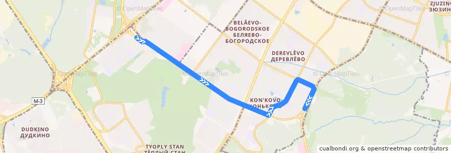 Mapa del recorrido Автобус 827: 43-й квартал Юго-Запада => Улица Островитянова de la línea  en Юго-Западный административный округ.