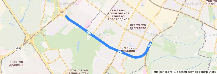 Mapa del recorrido Автобус 827: Улица Островитянова => 43-й квартал Юго-Запада de la línea  en Юго-Западный административный округ.