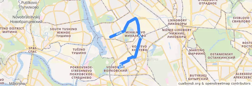 Mapa del recorrido Автобус №888: метро "Войковская" - Метро "Водный Стадион" de la línea  en Nördlicher Verwaltungsbezirk.
