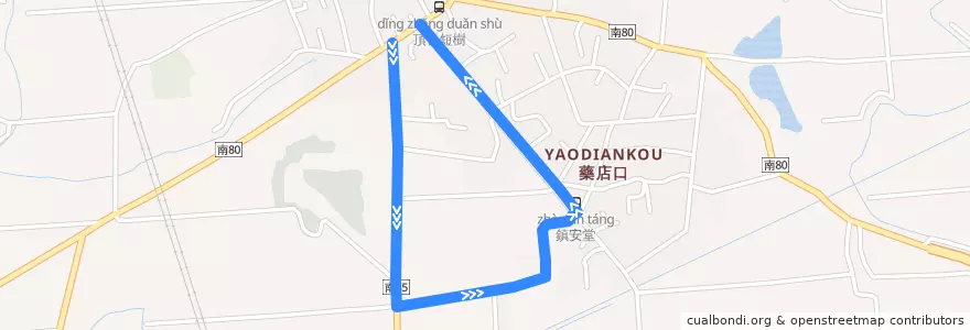 Mapa del recorrido 黃6(繞駛鎮安堂_往程) de la línea  en Distretto di Houbi.