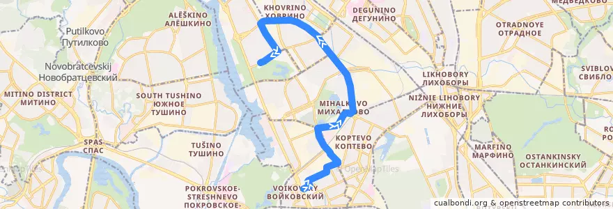 Mapa del recorrido Автобус №90: Метро Войковская - Метро Речной Вокзал de la línea  en Северный административный округ.