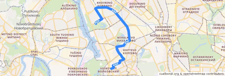 Mapa del recorrido Автобус №90: Метро Речной Вокзал - Метро Войковская de la línea  en Northern Administrative Okrug.