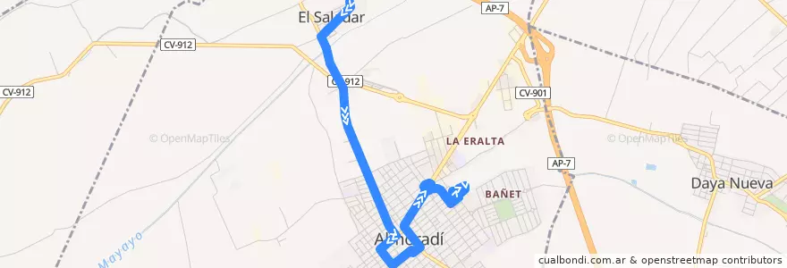 Mapa del recorrido ALMORADÍ-Saladar de la línea  en Almoradí.